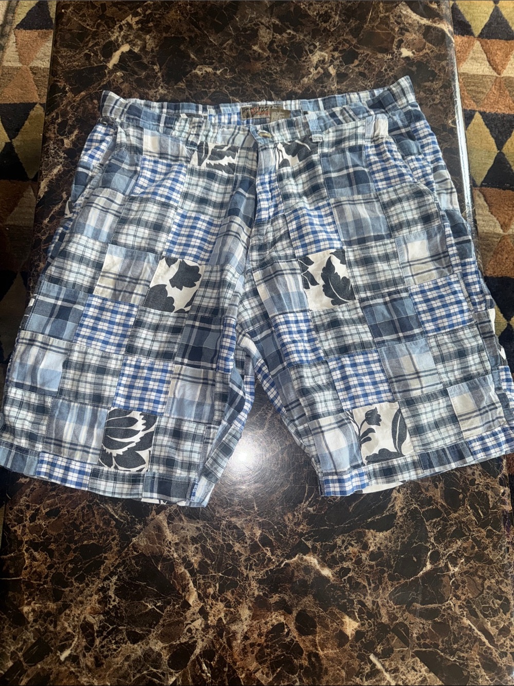 Siegfried Vintage Men's Blue Patchwork Plaid Cotton Shorts Size 38